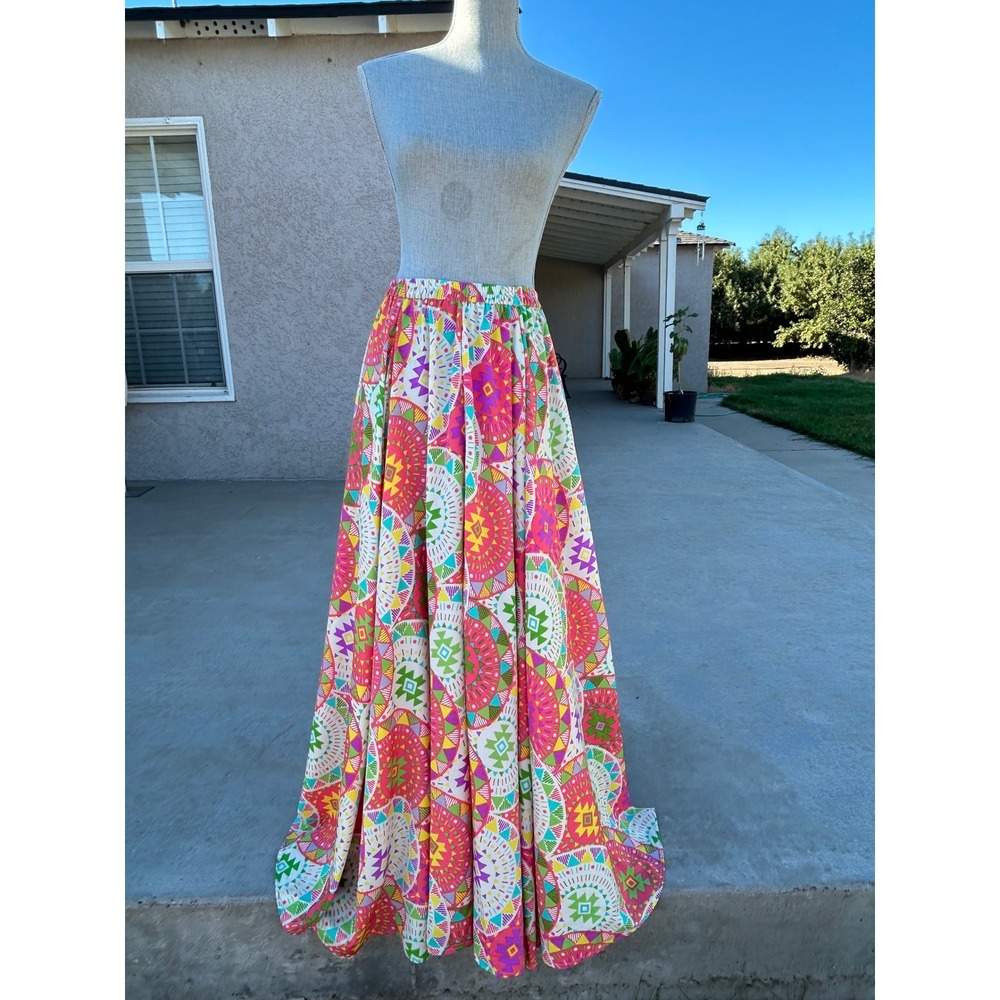 Magic Womens Patchwork Mandala Print Maxi Skirt Pink Green Boho Festival Small
